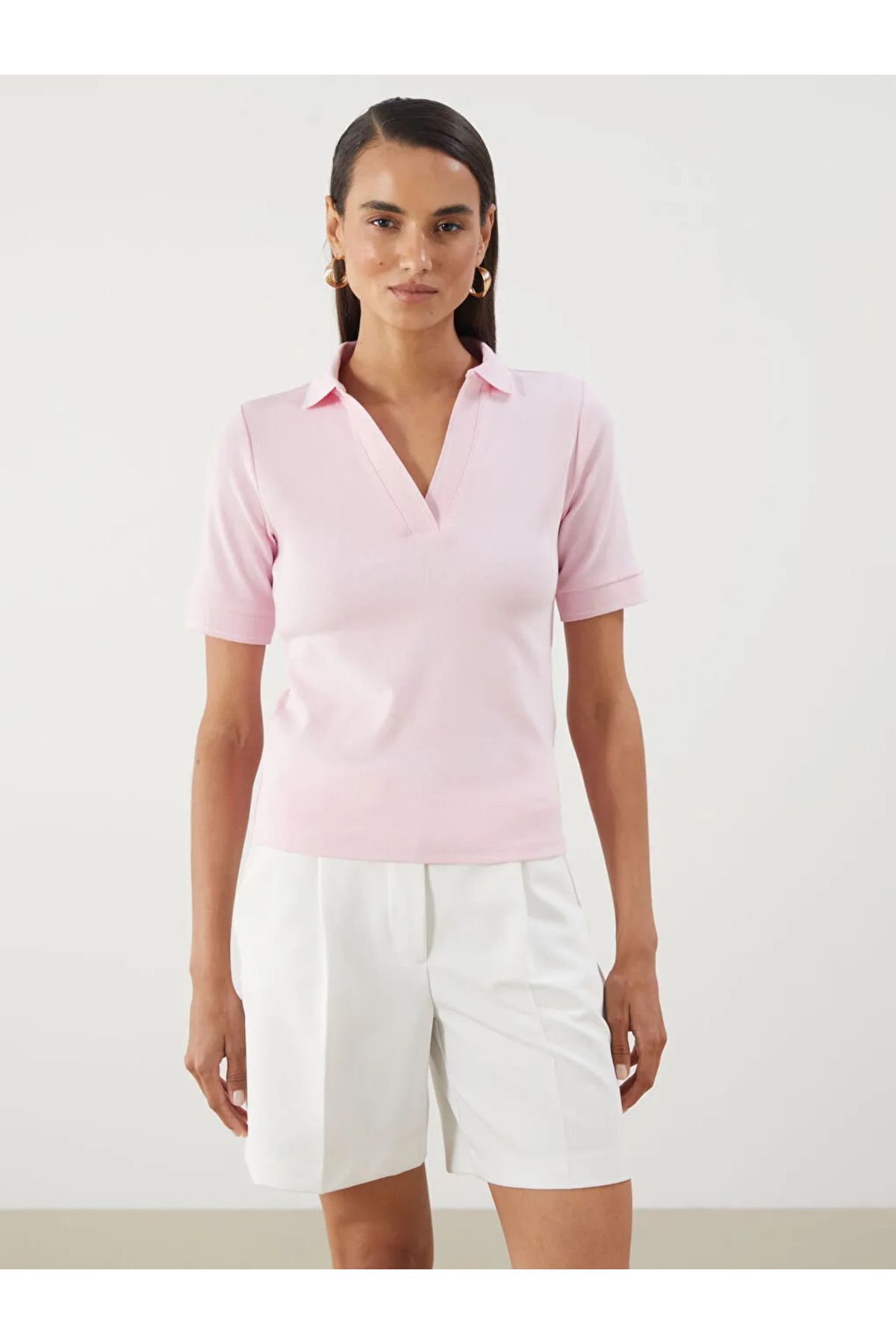 LC Waikiki LCWAIKIKI Classic Pembe Polo Yaka Kadın Tişört