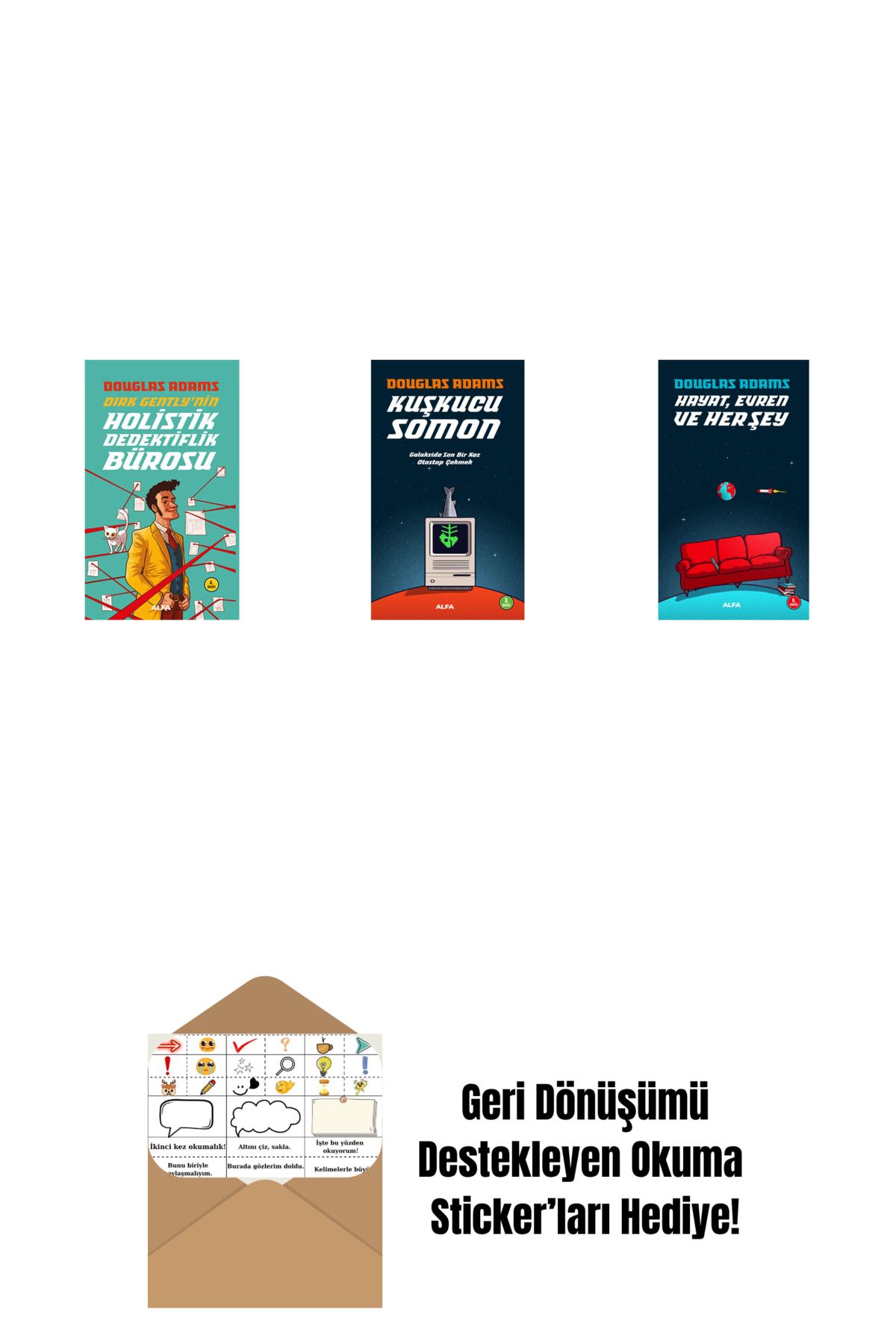 Alfa Yayınları Douglas Adams 3 Kitap Set + Okuma Sticker'ları