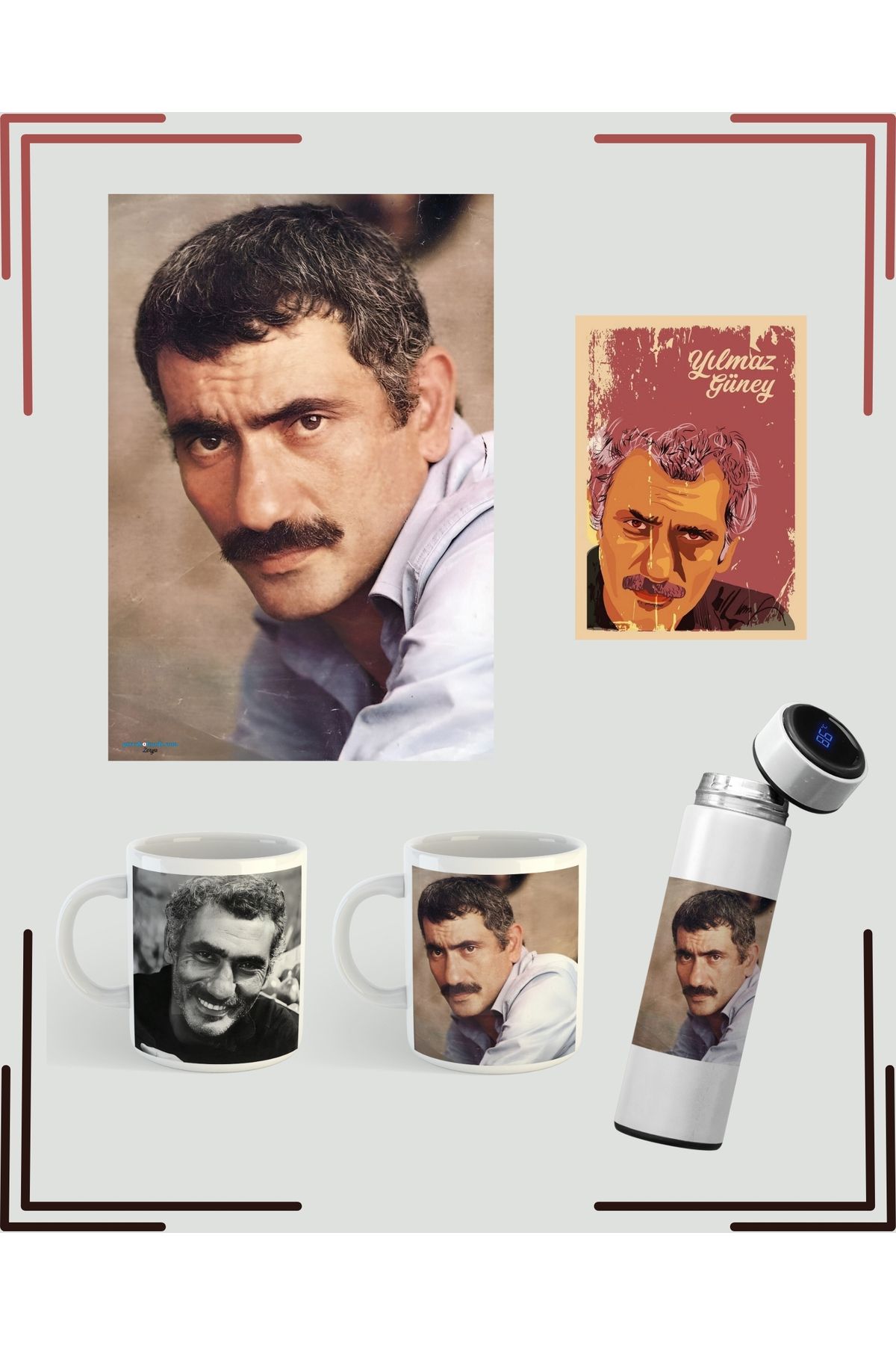 ZERYA YILMAZ GÜNEY ÖZEL SETİ - Yılmaz Güney Posteri Termosu Kupası - Yılmaz Güney Resimli Poster Kupa