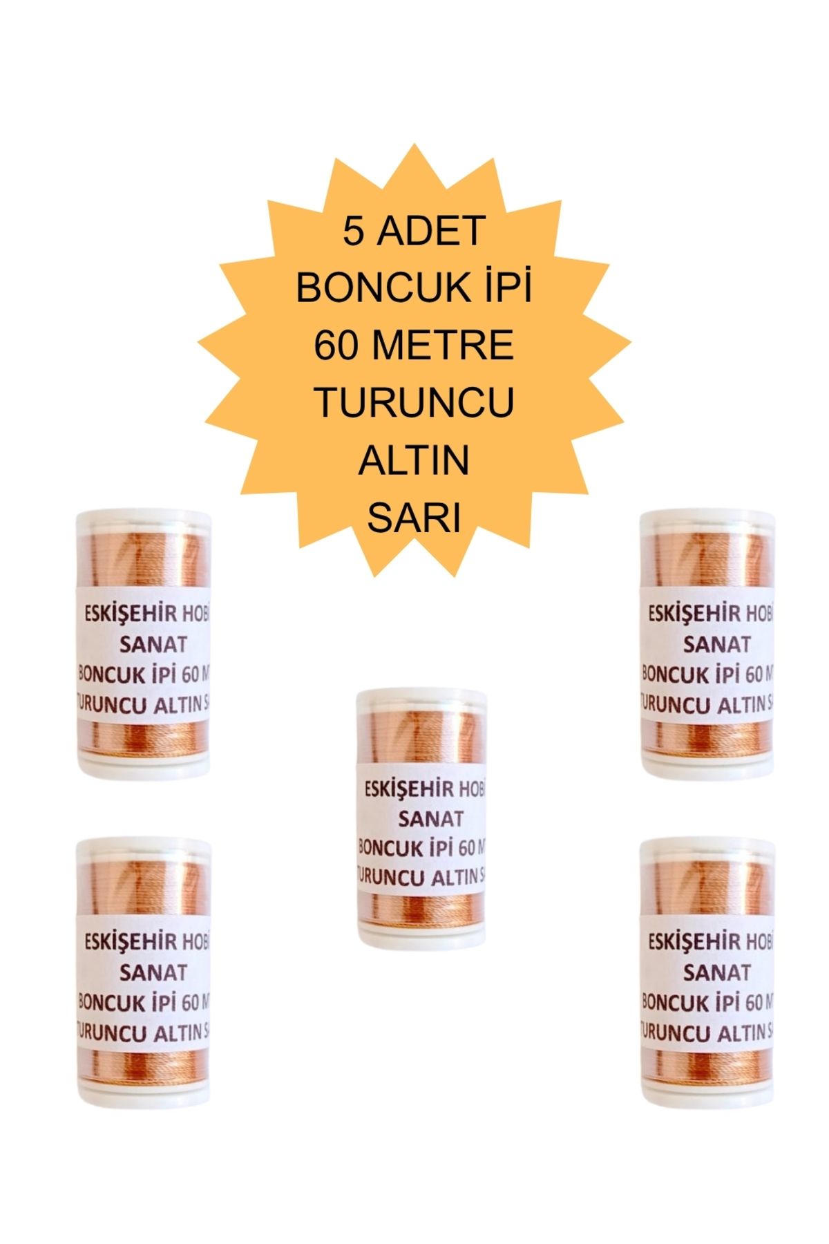 Eskişehir hobi sanat 5 Adet 60 Metre Turuncu Altın Sarı Renk Kum Boncuk ipi Boncuk İşleme ipi Miyuki ipi