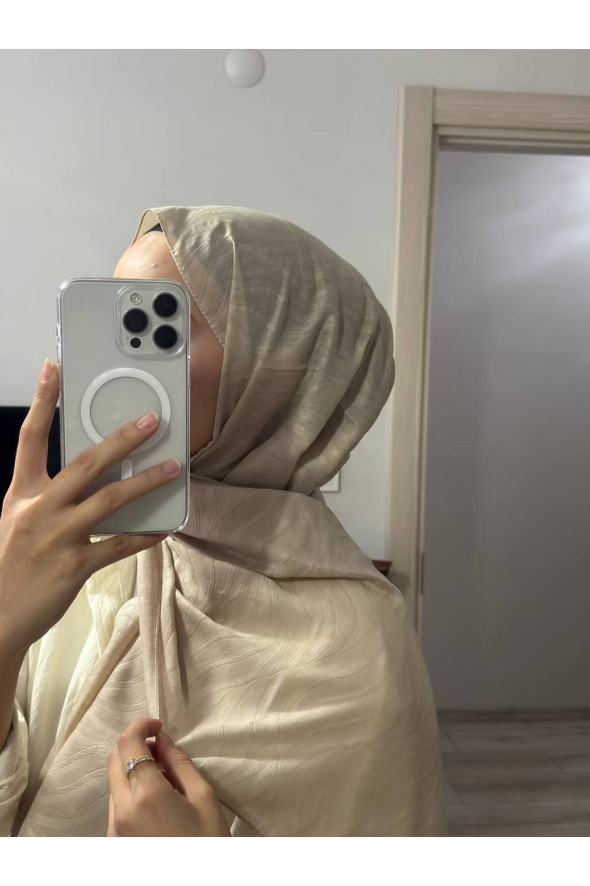 Hafsa Scarfs BAMBU JAKAR DALGA DESEN ŞAL BEJ