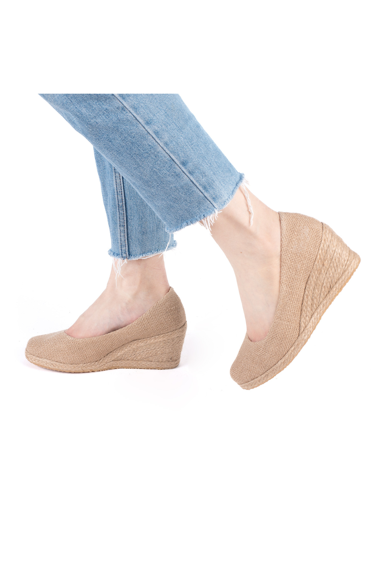 Real Handmade Wicker Linen Espadrill Filling Heel Handmade