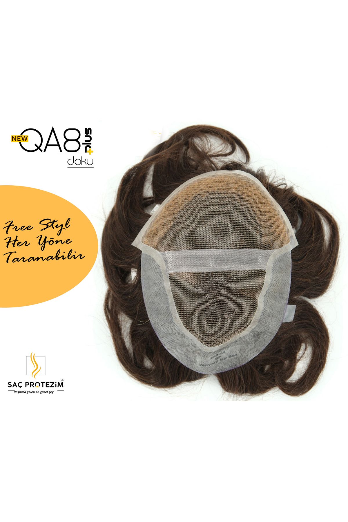 SACPROTEZİM-Prosthetic Hair Qa8Plus 6X8 Color 1B Fine Strands Can Be Combed in All Directions Substructure 100% Human Hair 7