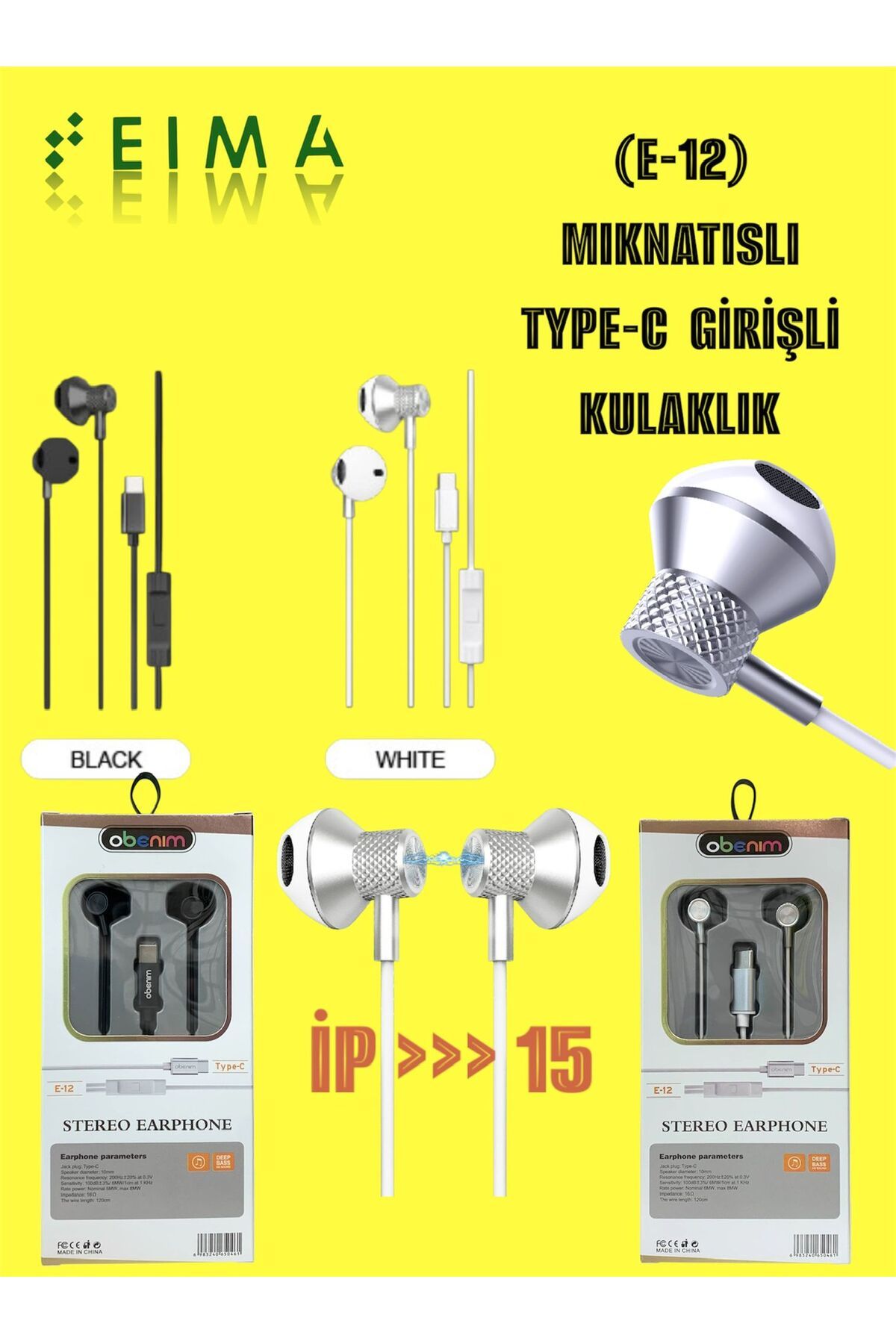 Bestech Mıknatıslı Type C Girişli Kulaklık Siyah E12