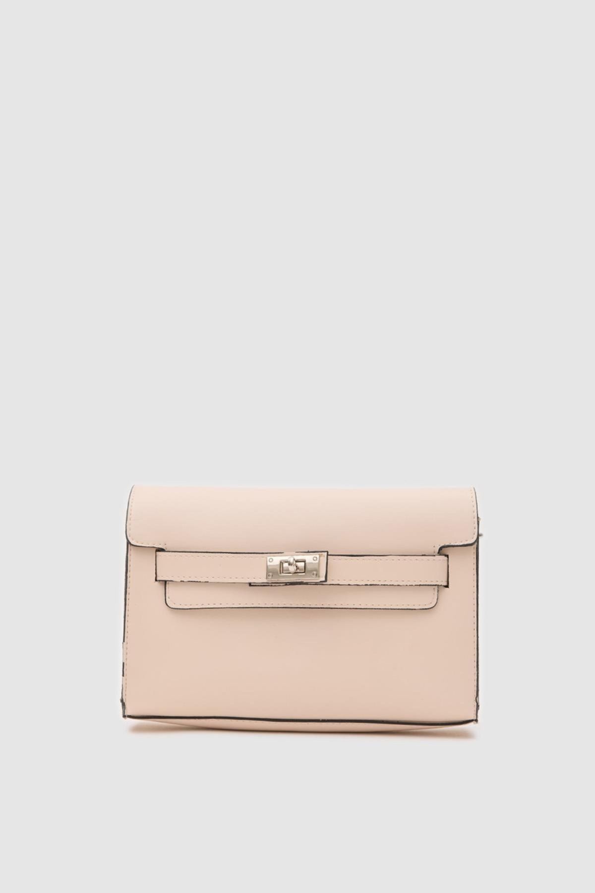 BasQue Kadın Kilit Detaylı Clutch El ve Çapraz Çanta