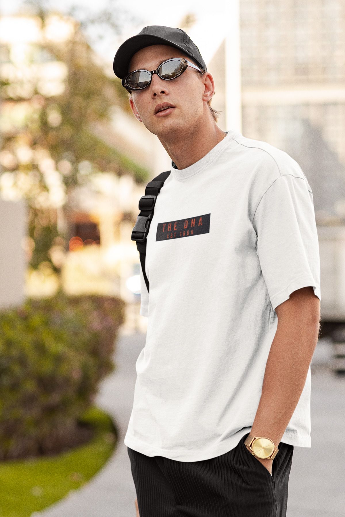 Uniquetex NUBENSE / DENPA-03 - Oversize Unisex DNA Baskılı Beyaz Bisiklet Yaka T-shirt (Bilim Tişört)