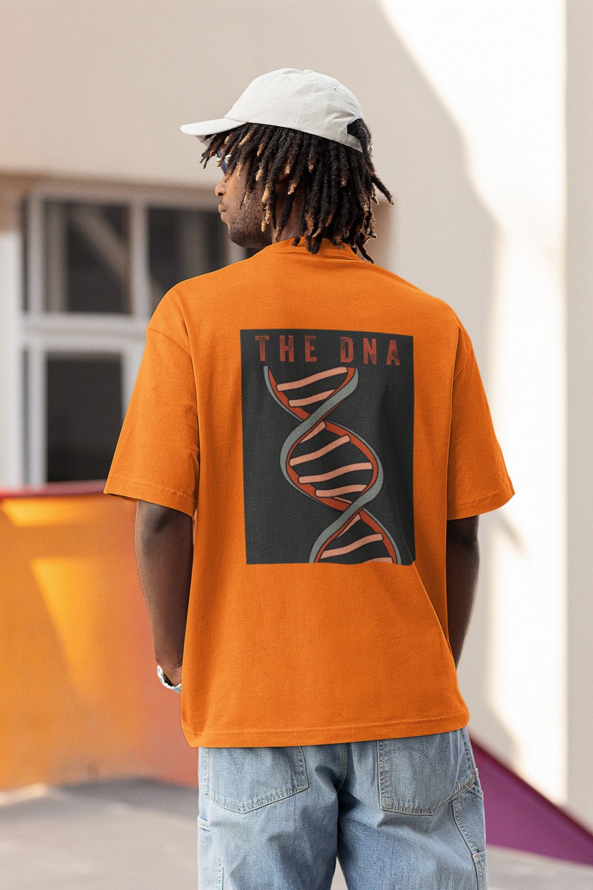 Uniquetex NUBENSE / DENPA-02 - Oversize Unisex DNA Baskılı Turunca Bisiklet Yaka T-shirt (Bilim Tişört)