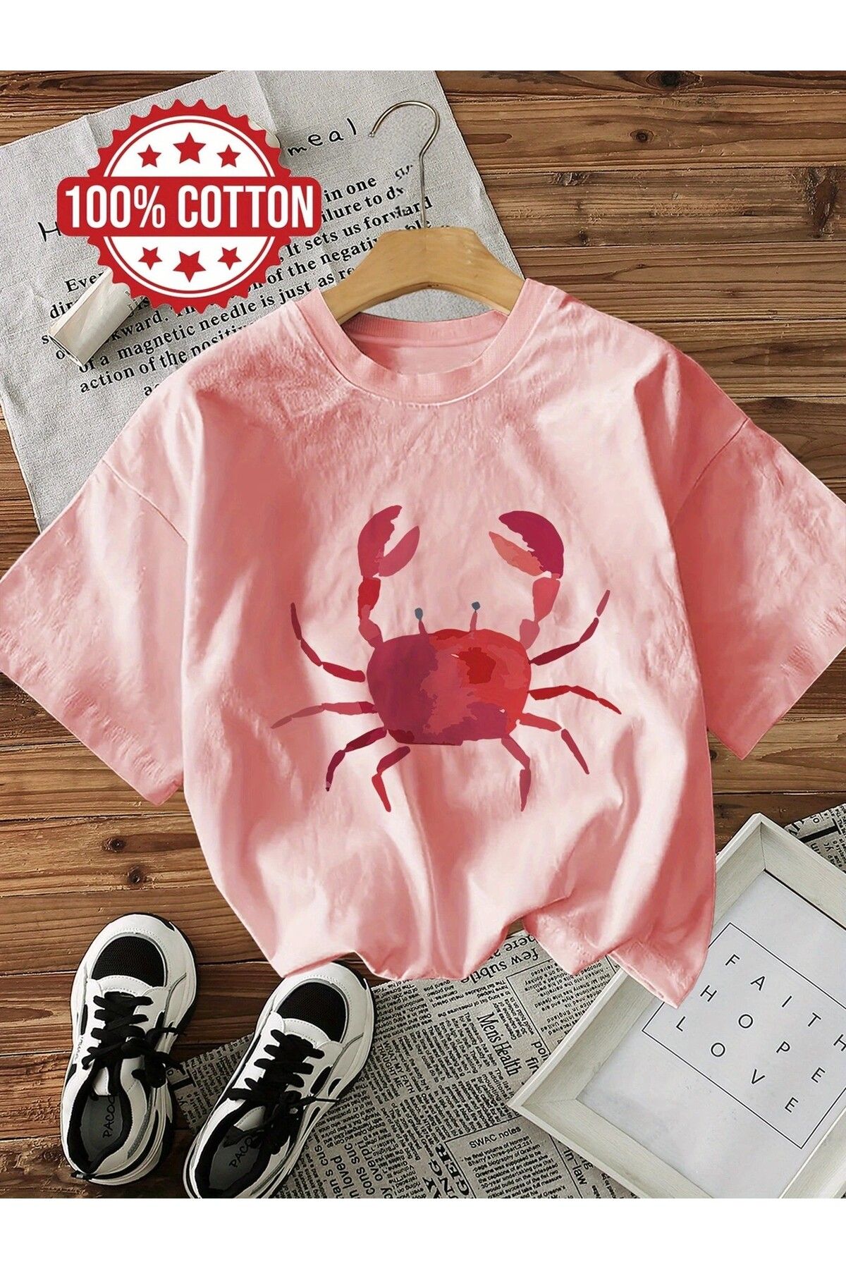 LEIVOR Yengeç Baskılı Kadın Pamuk T-shirt