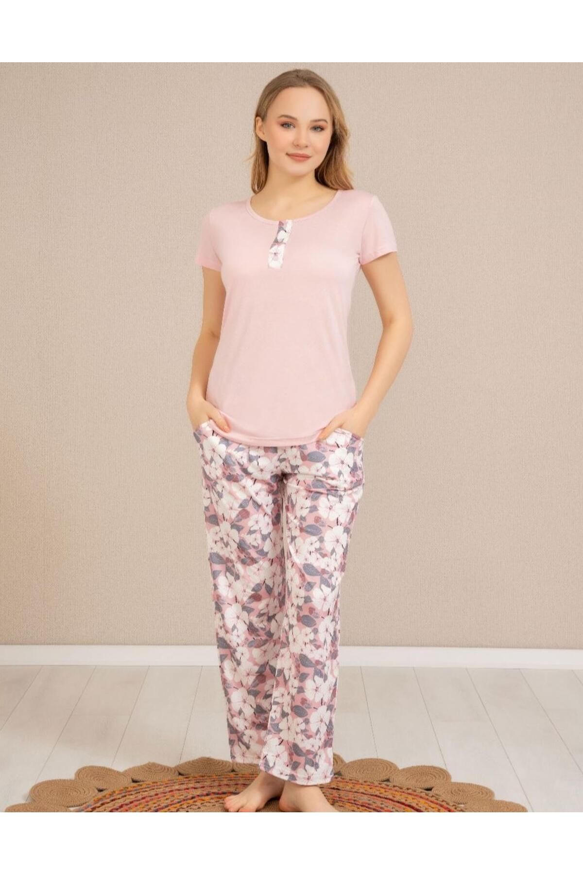 Baha Perfect Club Kadın Bisiklet Yaka Kısa Kol Pijama Takımı 4369 - 1 Adet