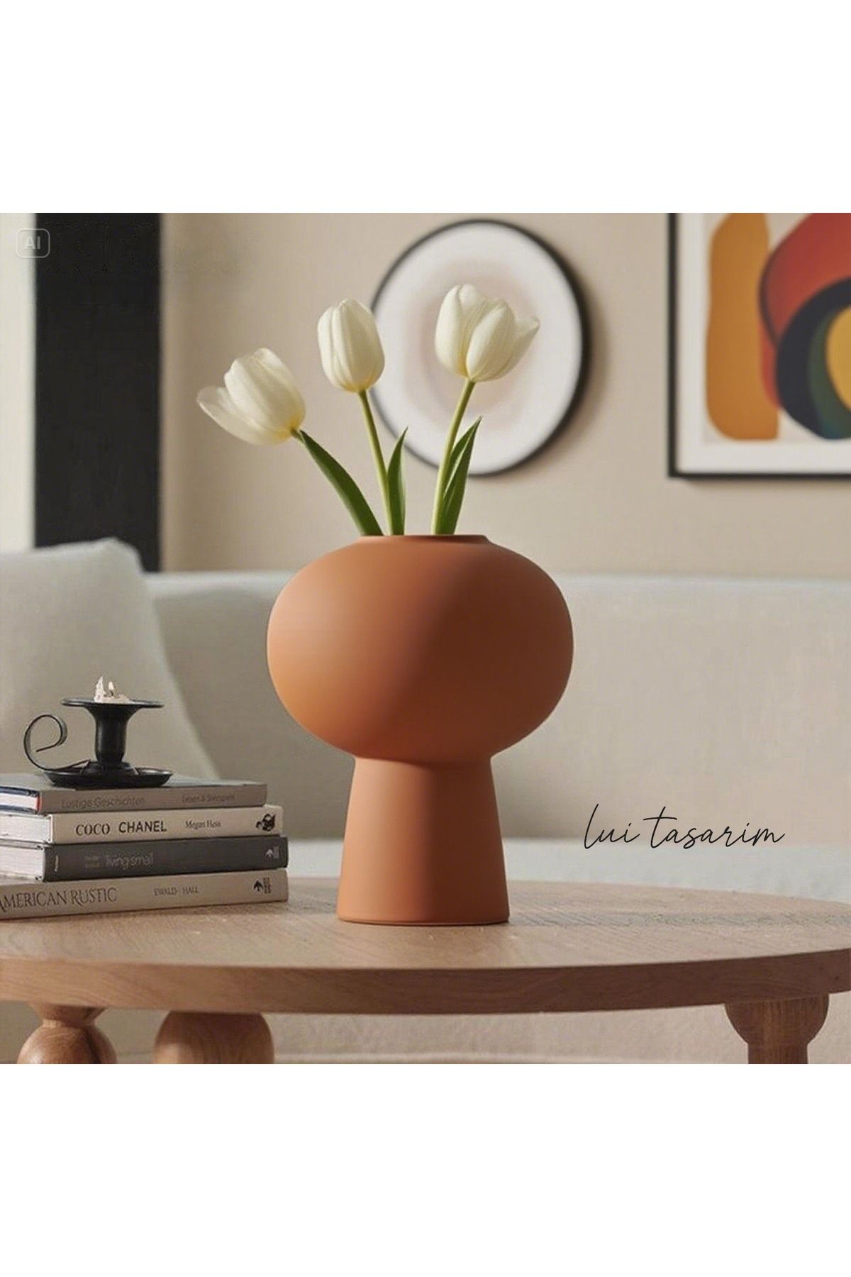 Lui Tasarım Lotus Vazo XXL Boy Seramik Kiremit Rengi (Terracota) Modern Ev Ofis Otel Dekorasyon