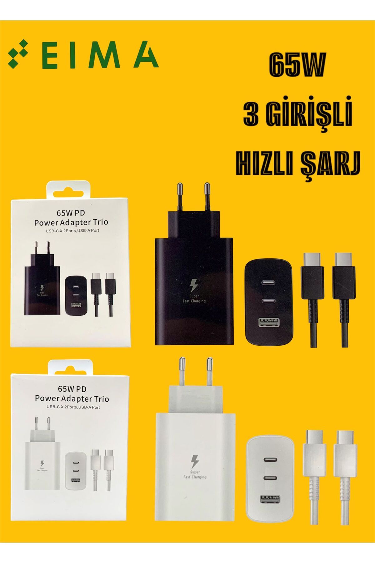 Bestech 65W Hızlı Şarj Set 3 Girişli SİYAH