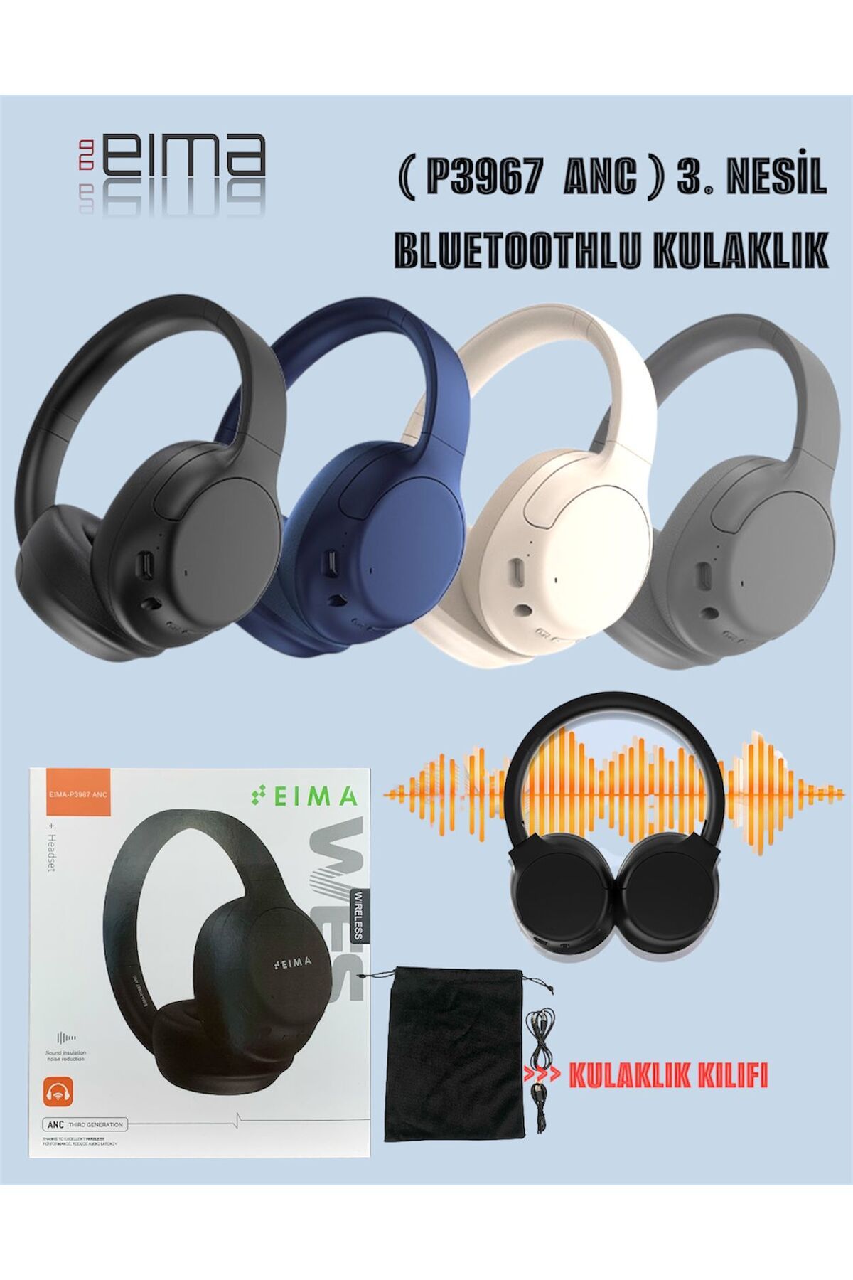 Bestech 3. Nesil ANC Özellikli Bluetoothlu Kulaklık Kılıf Hediyeli SİYAH