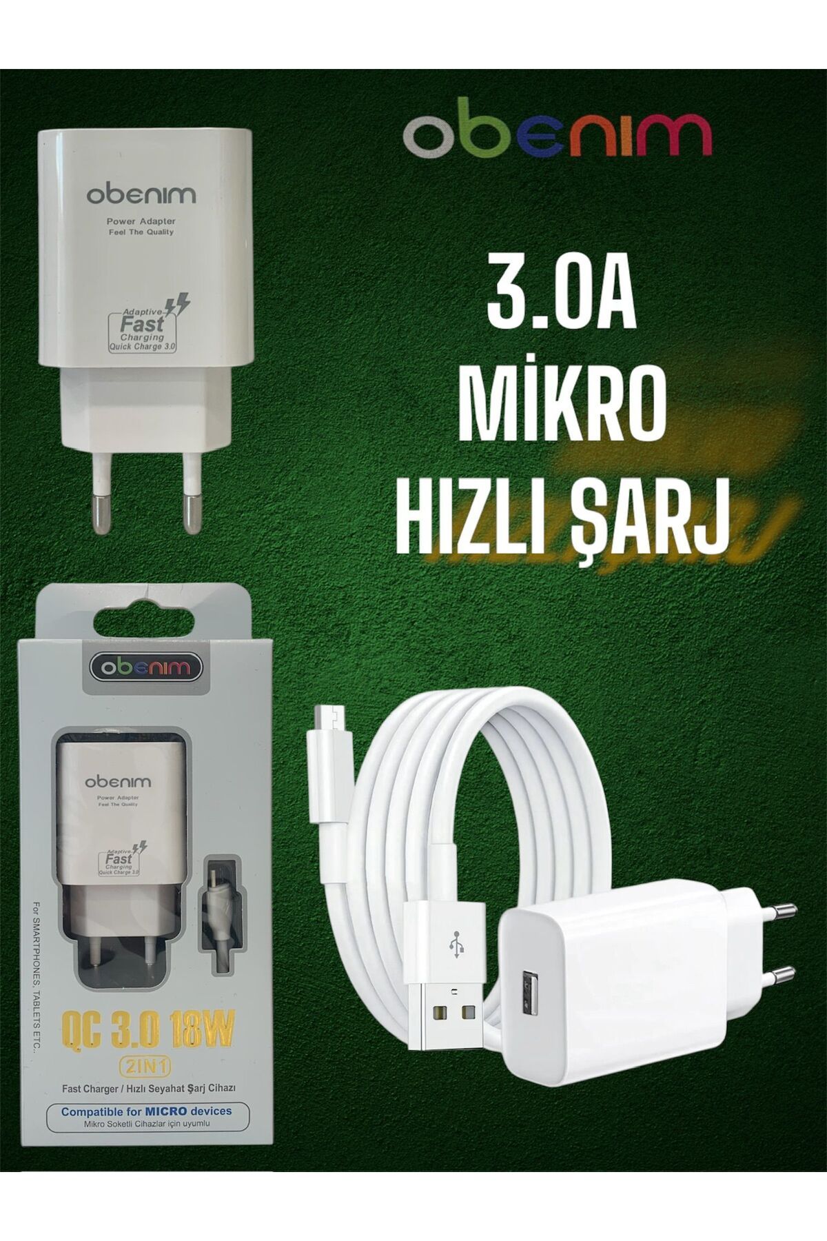 Bestech Micro Hızlı Şarj Aleti 3.0A Adaptör ve Kablo