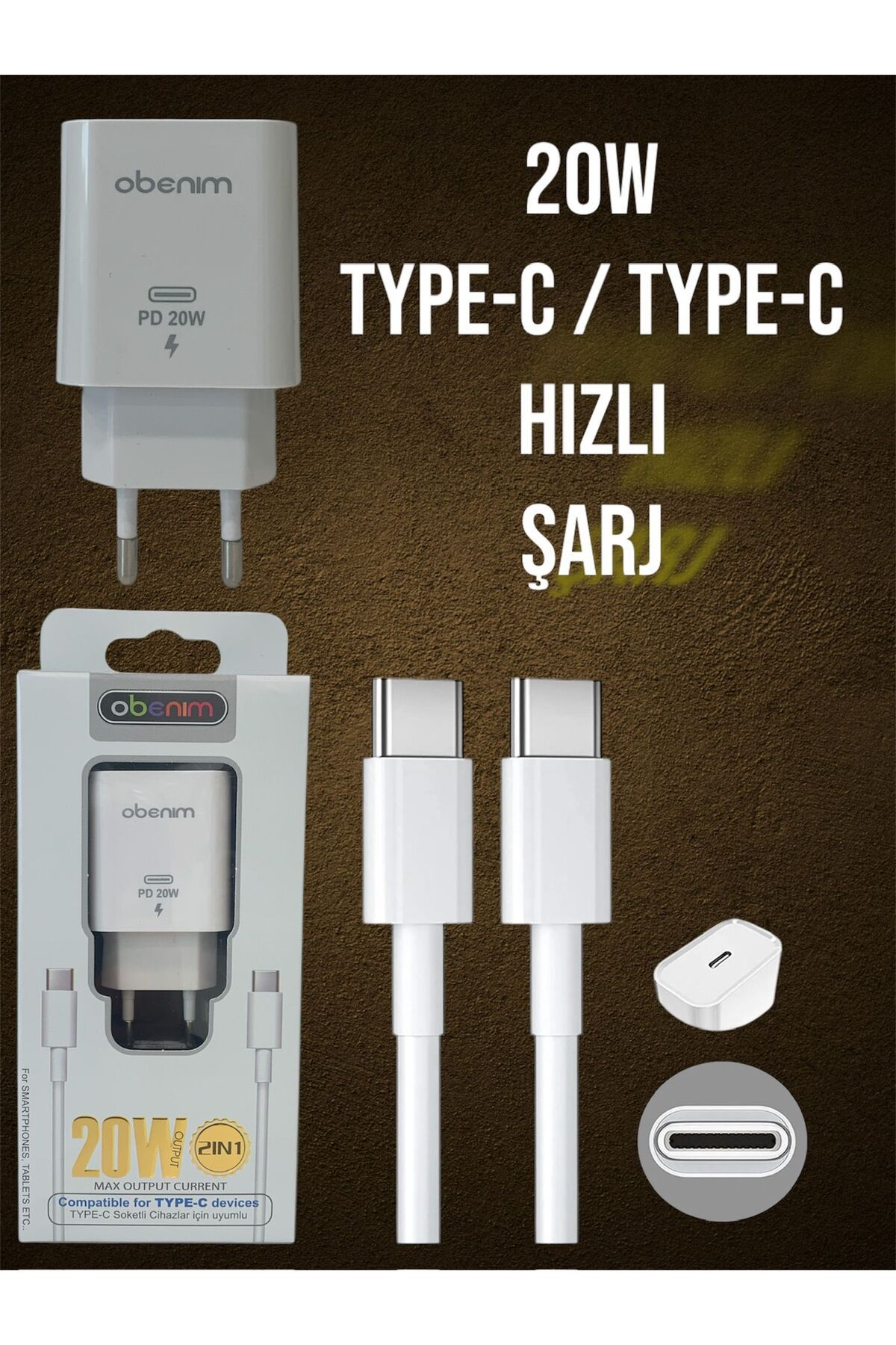 Bestech 20W Şarj Aleti Hızlı Şarj Adaptör ve Kablo Type C / Type C