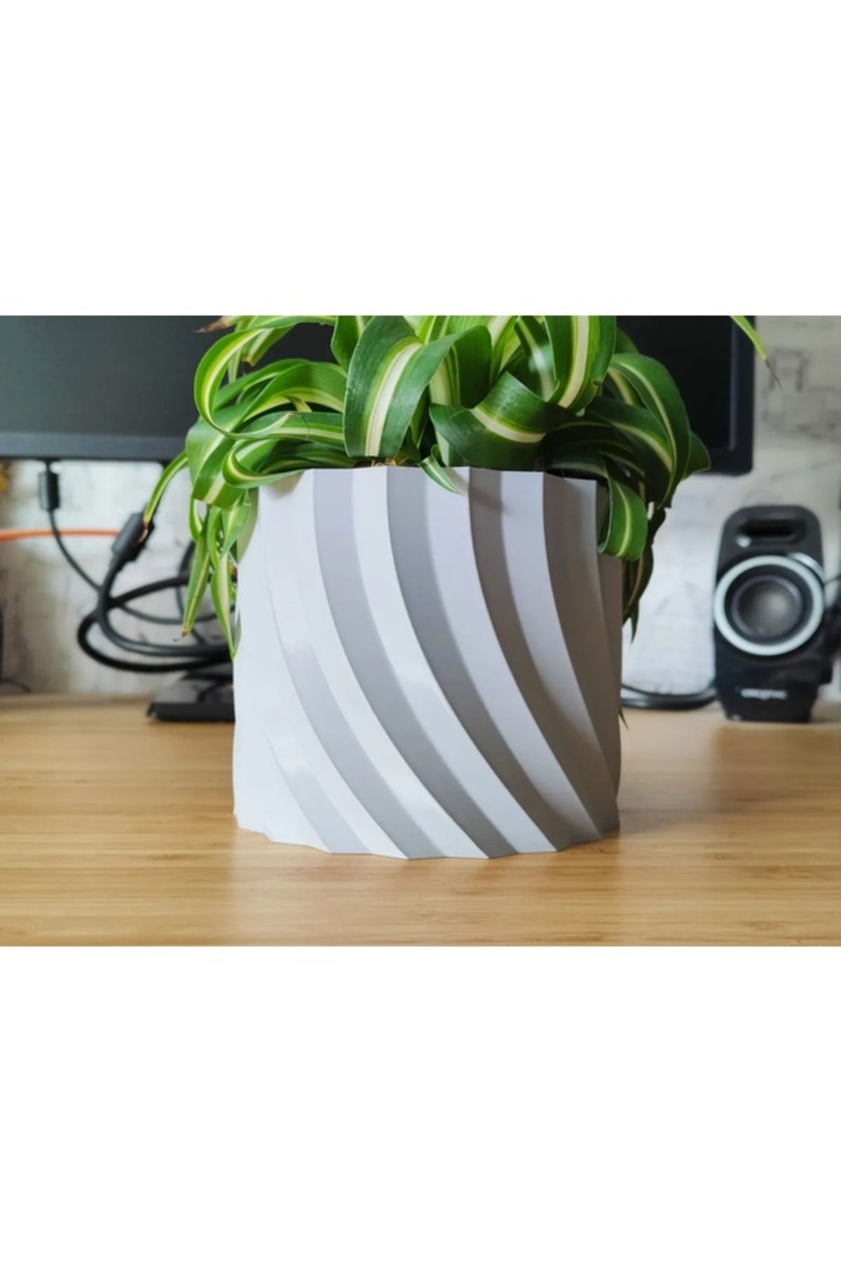 Biparca Store Eğik Dalga Desenli Beyaz Saksı Vazo (9x9x8cm)