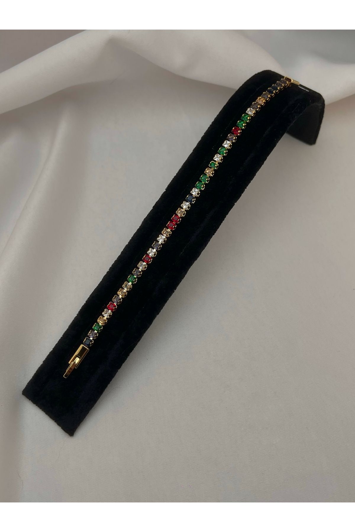 Butik Çelik - Gökkuşağı Zirkon Taşlı Su Yolu Bilekliği