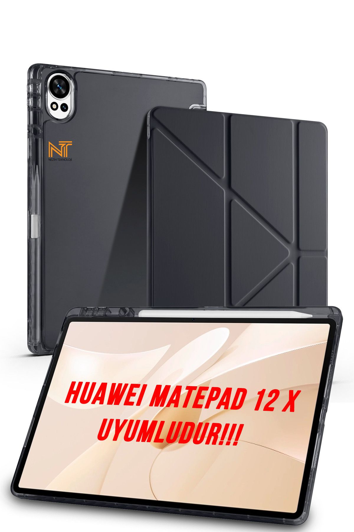 Nezih Case Huawei MatePad 12 X 2025 Uyumlu Trifolding Kalem Bölmeli Arkası Yumuşak Silikon Kılıf