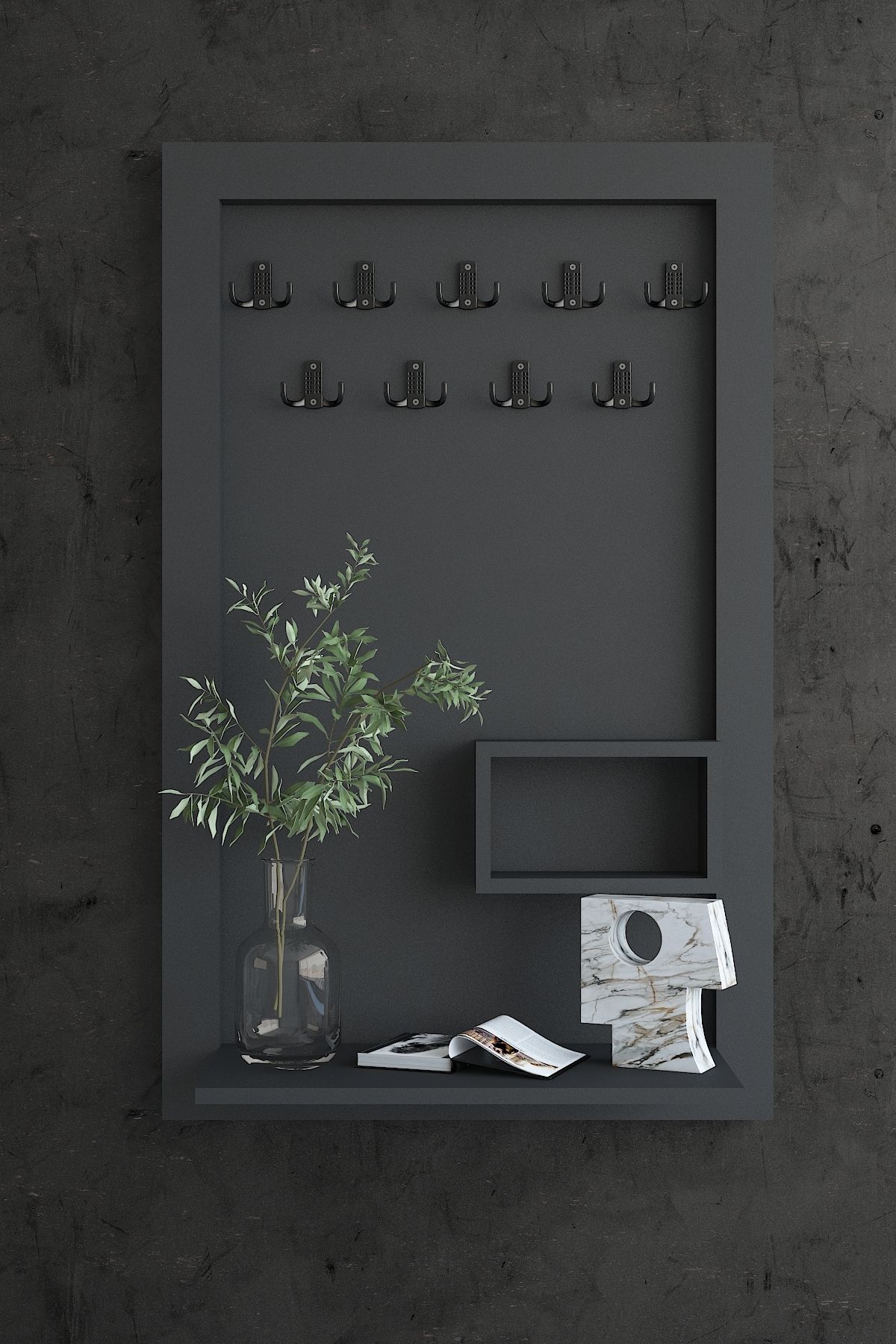 Myniture Home & Living Carnaval Portmanto Dresuar Duvara Monte P22412-4 9 Askılık