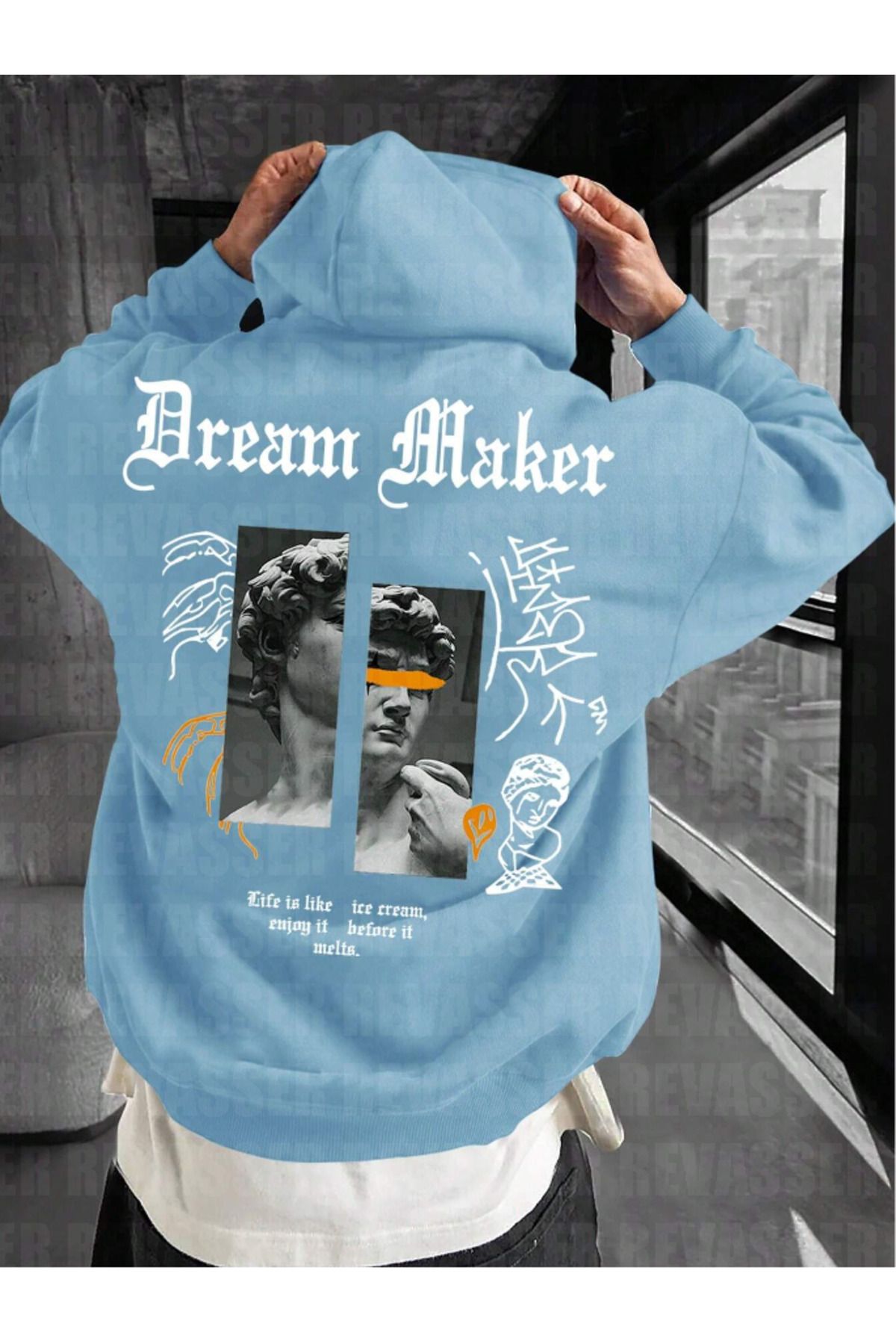COHERENT Unisex Erkek/Kadın DREAMSWT Renkli Özel Baskılı Pamuklu Oversize Kapüşonlu Sweatshirt