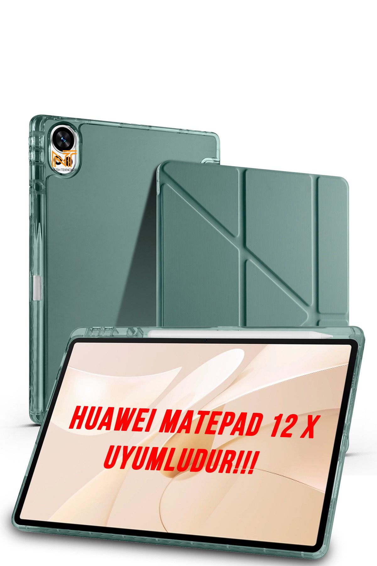 Nezih Case Huawei MatePad 12 X 2025 Uyumlu Trifolding Kalem Bölmeli Arkası Yumuşak Silikon Kılıf