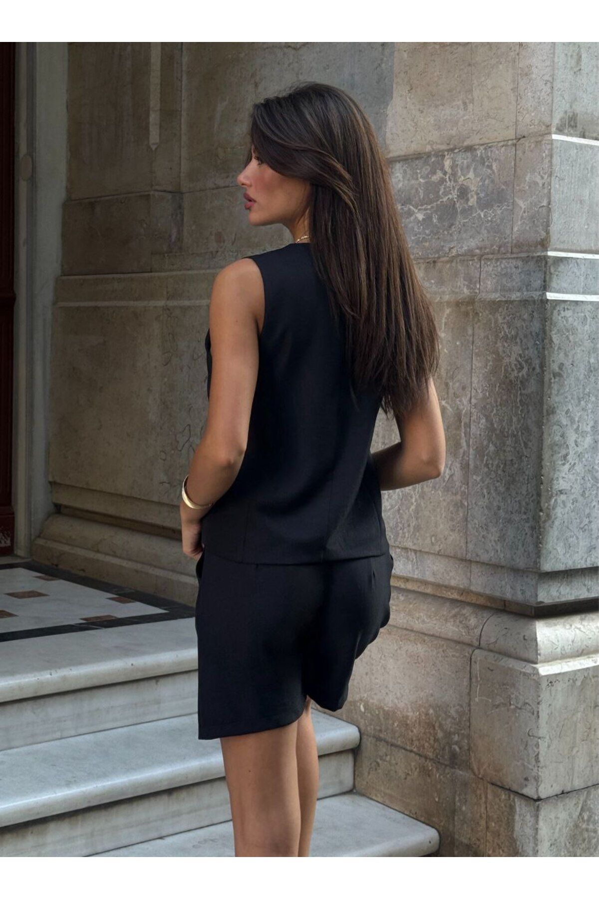 Castivo Fashion Düğme Detaylı Kolsuz Yelekli Şort Takım
