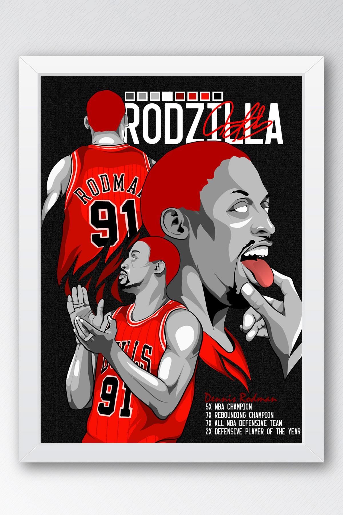 Saturn Dennis Rodman Çerçeveli Tablo - Rodzilla NBA Posteri Tablo