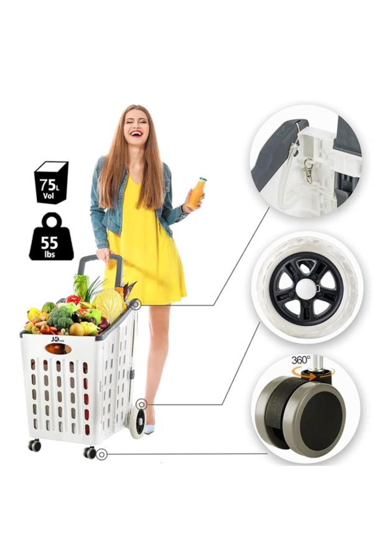 Karachil Sunup Sn-27144 Katlanır 4 Tekerlekli Market Alışveriş Arabası 60Kg Kapasiteli, 75 Litre Hacim