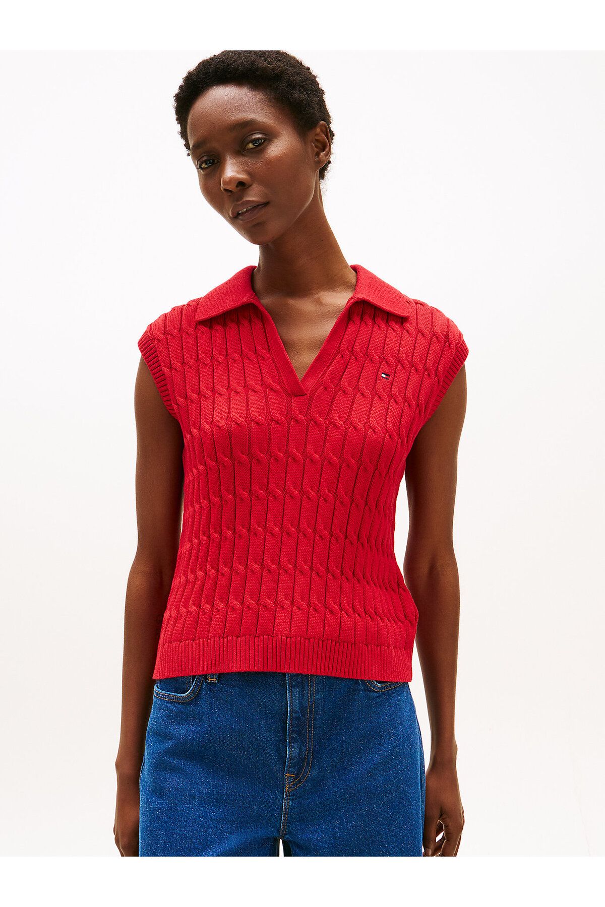 Tommy Hilfiger Cable Knit Sleeveless Polo Jumper
