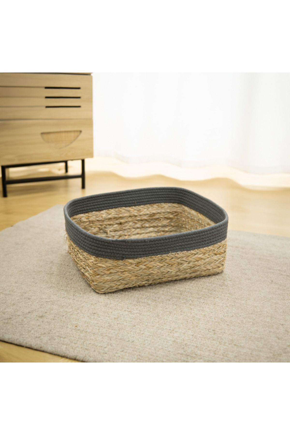 HONEYBEE-Rectangular Shaped Open Top Storage Basket Brown and Grey 3
