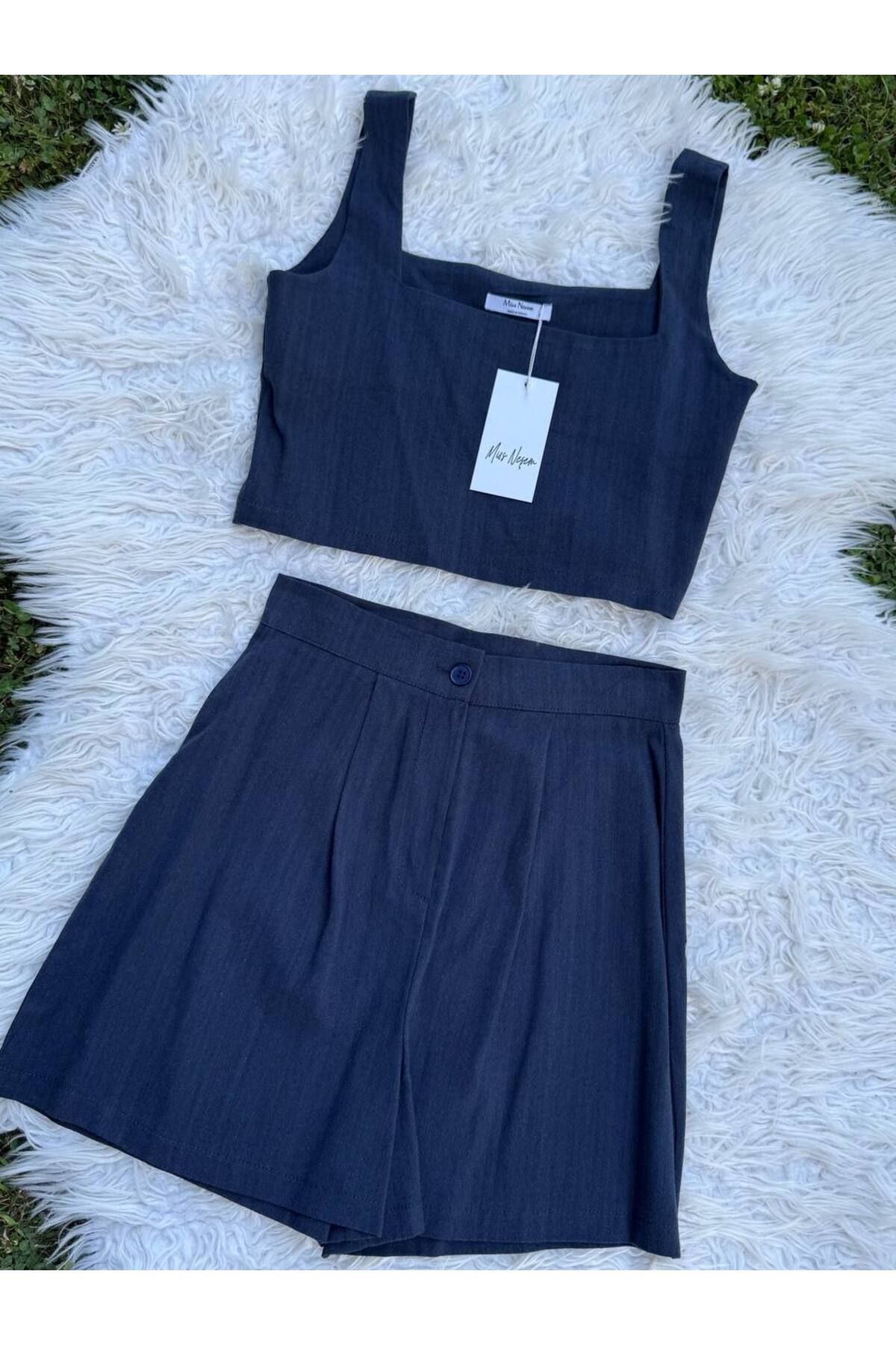 Butik Beyza İthal Keten Kumaş Bluz Şort İkili Takım