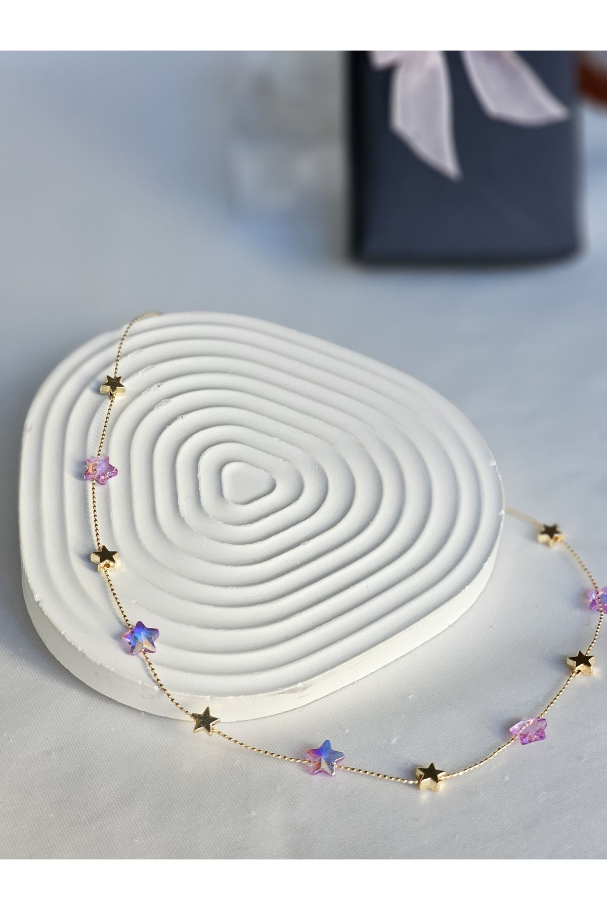 Roya Happiness YILDIZ KOLYE HOLOGRAMLI RENKLİ BONCUK ALTIN RENK DENİZDE KUMDA YAZLIK KOLYE SEVGİLİYE HEDİYE KUTUL