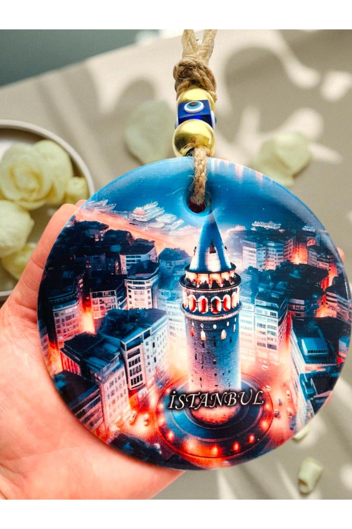 GALATA GIFT Nazar Boncuğu Duvar Balkon Süsü-Aksesuarı, Baskılı Canlı Renkli Cam, Duvar, Kapı Dekorasyonu