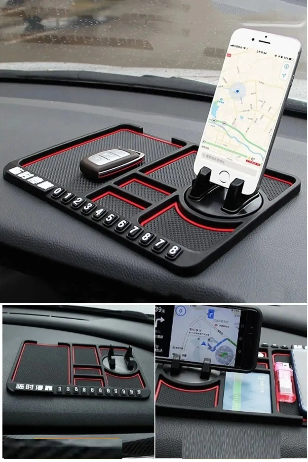 WENTER Çok Fonksiyonlu Kaymaz Araba Torpido Matı Araba Araba Park Numaratörü Telefon Tutucu WENTER