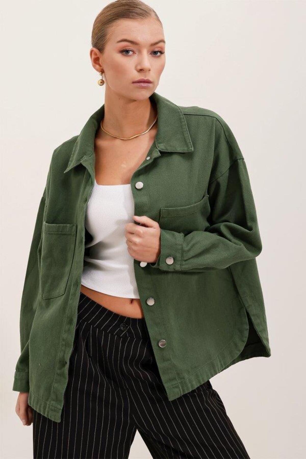 modamtn 20192 Oversize Gabardin Gömlek Ceket - Haki