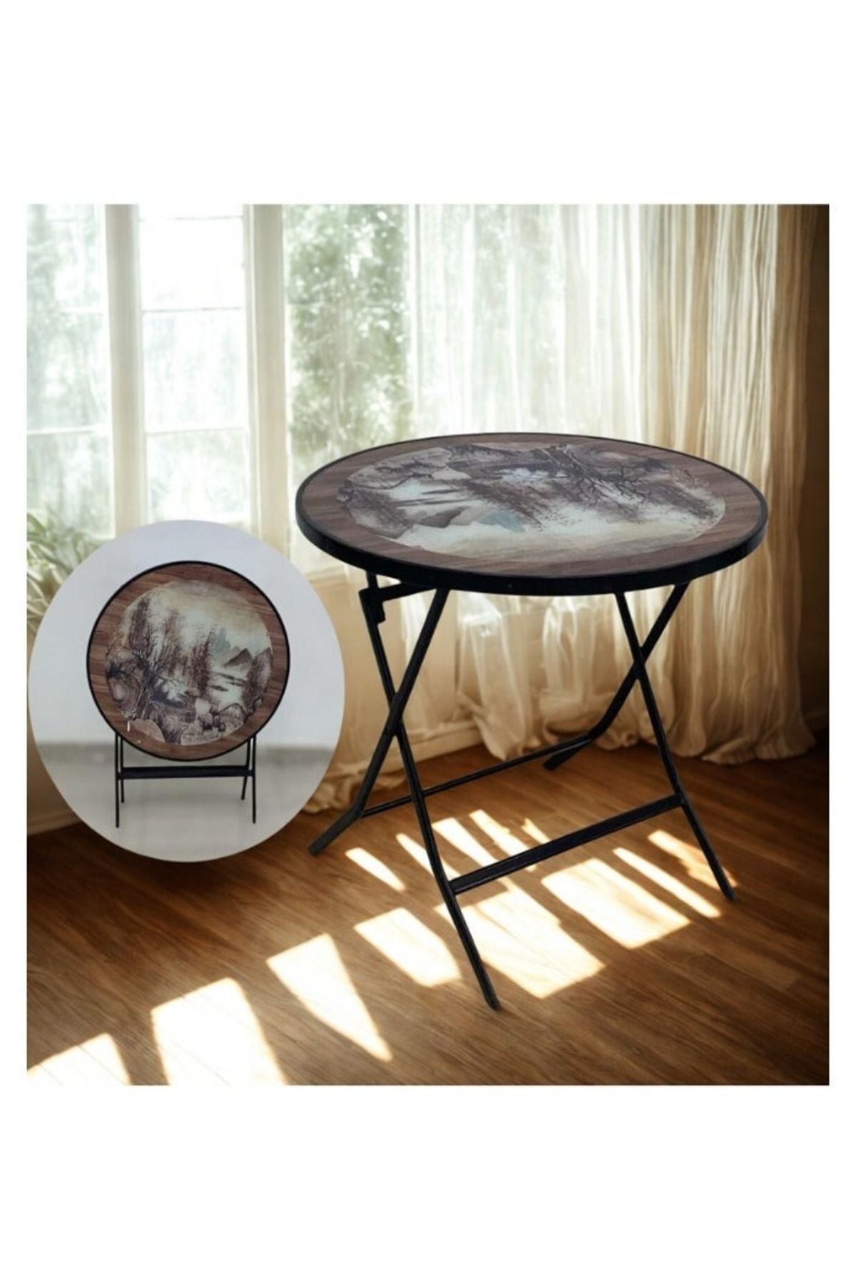 smart home-Round Folding Dining Table - Folding Cafe Table with Glass Top - 80 x 80 cm - Stylish and Sturdy Design 1