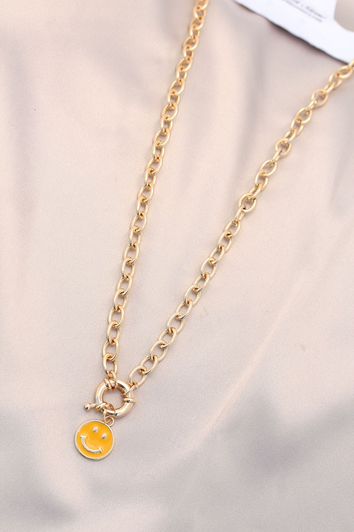 bamido Yeni Sezon Sarı Renk Smile Model Retro Gold Metal Kolye - Bamido
