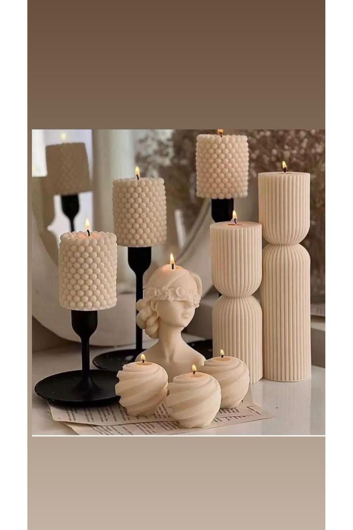 SCA CANDLE Dekoratif mum Kadın +Çokgen +İnci+Yuvarlak Toplam 9 Parça