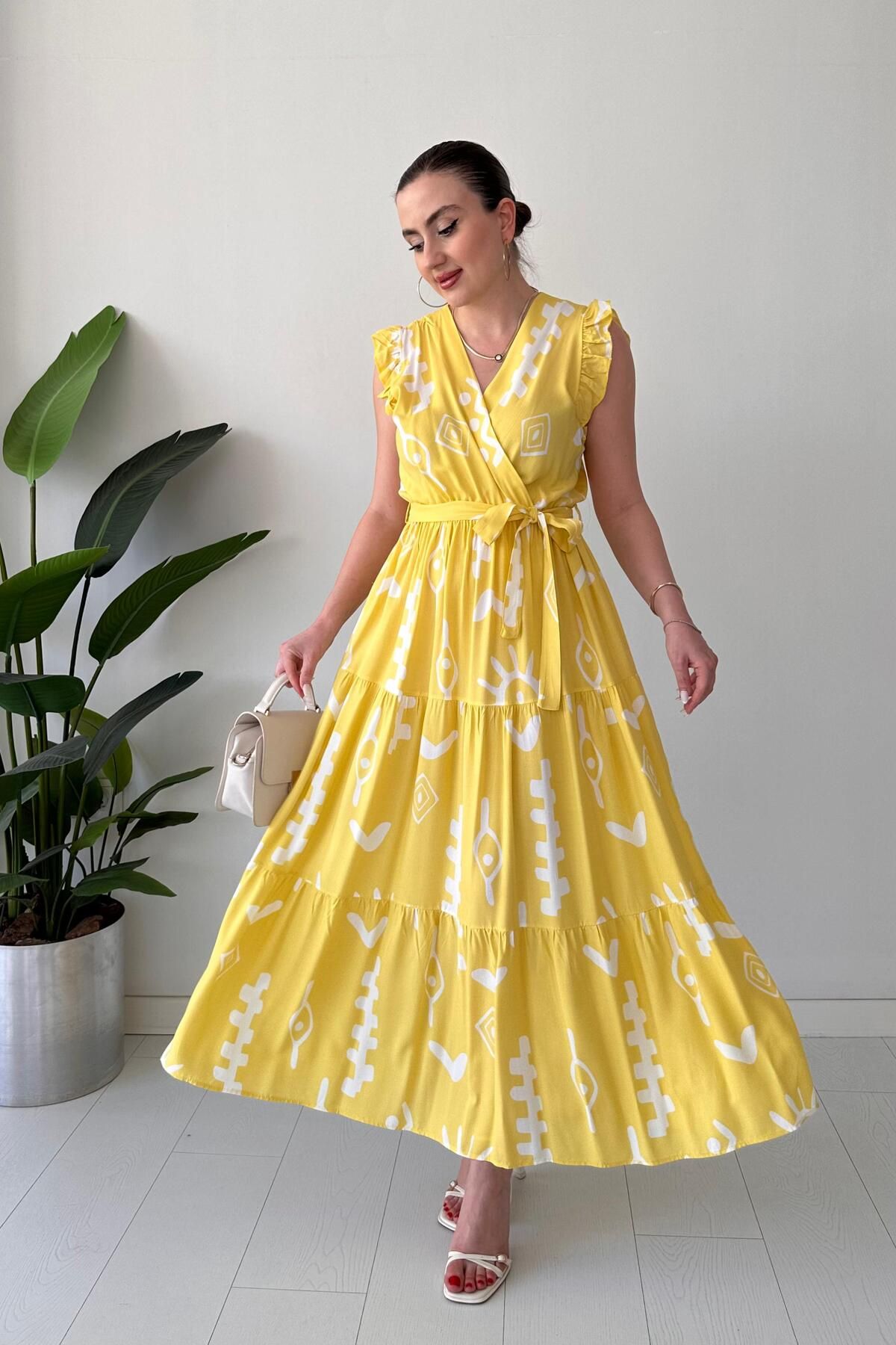 MaziButik Sunshine Viskon Elbise Sarı