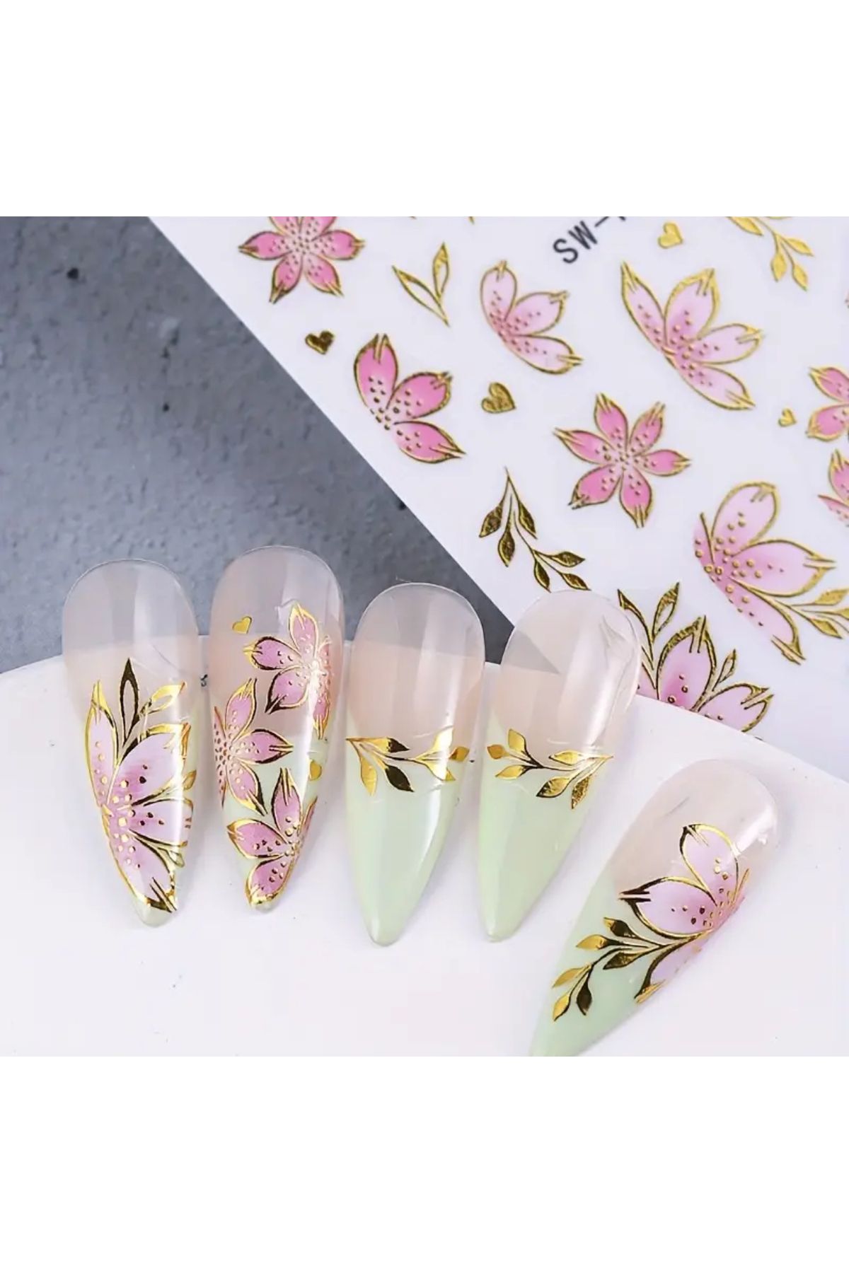 zeinapp Kendinden Yapışkanlı Altın Varaklı Çiçek Figürlü Tırnak Sticker Nail Sticker Tırnak Sanatı