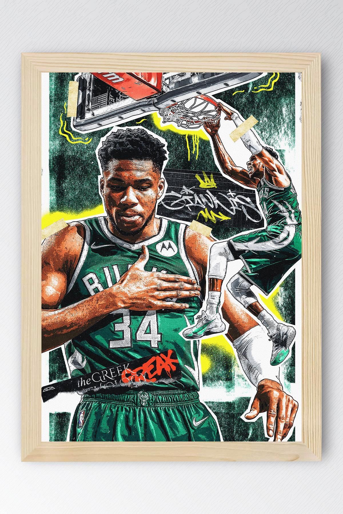 Saturn Giannis Antetokounmpo Çerçeveli Tablo - Milwaukee Bucks NBA Posteri Tablo