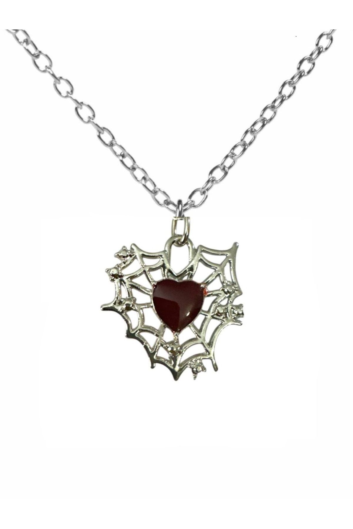 Herşey Nota RedStone Heart Spider Figürlü Unisex Kolye – 60 cm Zincirli, Cesur ve Şık Tasarım