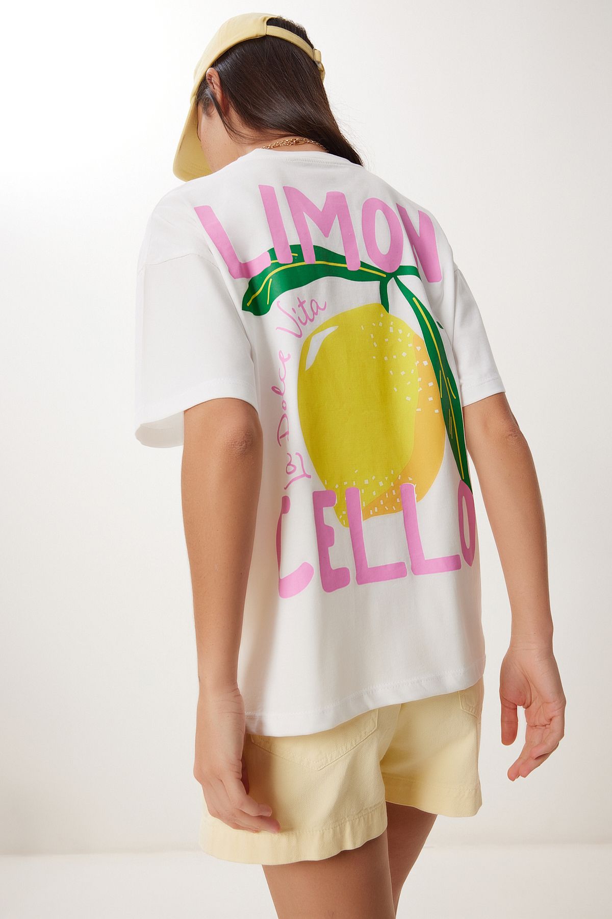 Lovelyİstanbul Limon Baskılı Pamuklu Örme T-shirt BEYAZ LCR0083