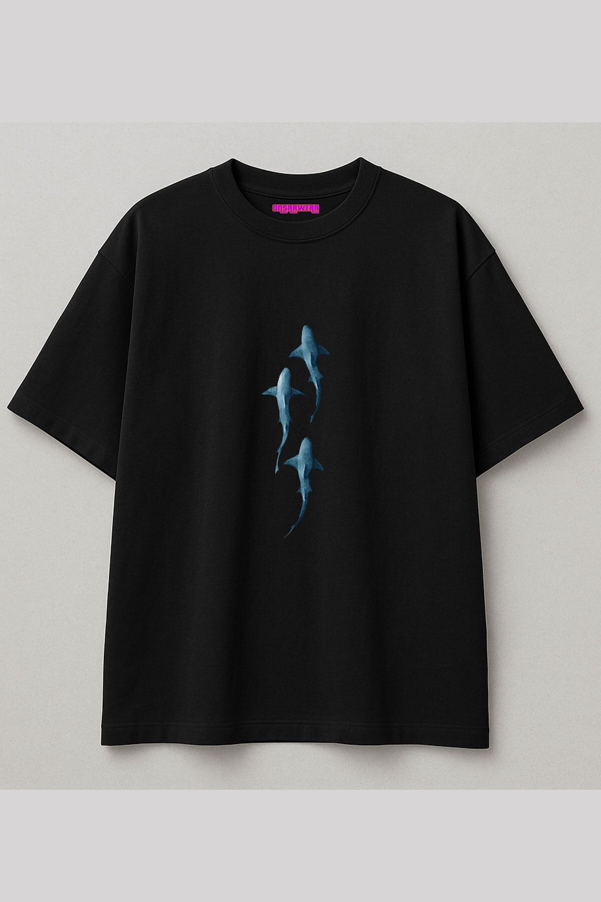 onsrawear Old Money StreetWear Minimal Köpek Balığı Tasarım Baskılı Vintage Oversize %100 Pamuk T-shirt