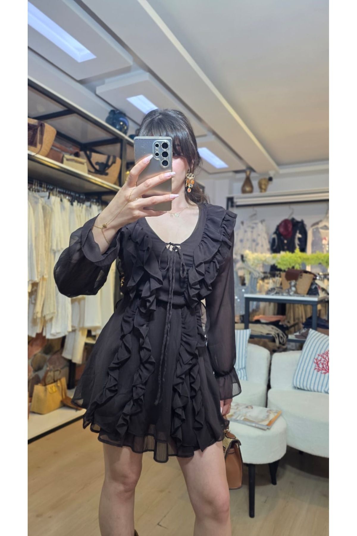 MODA Şifon fırfırlı astarlı elbise