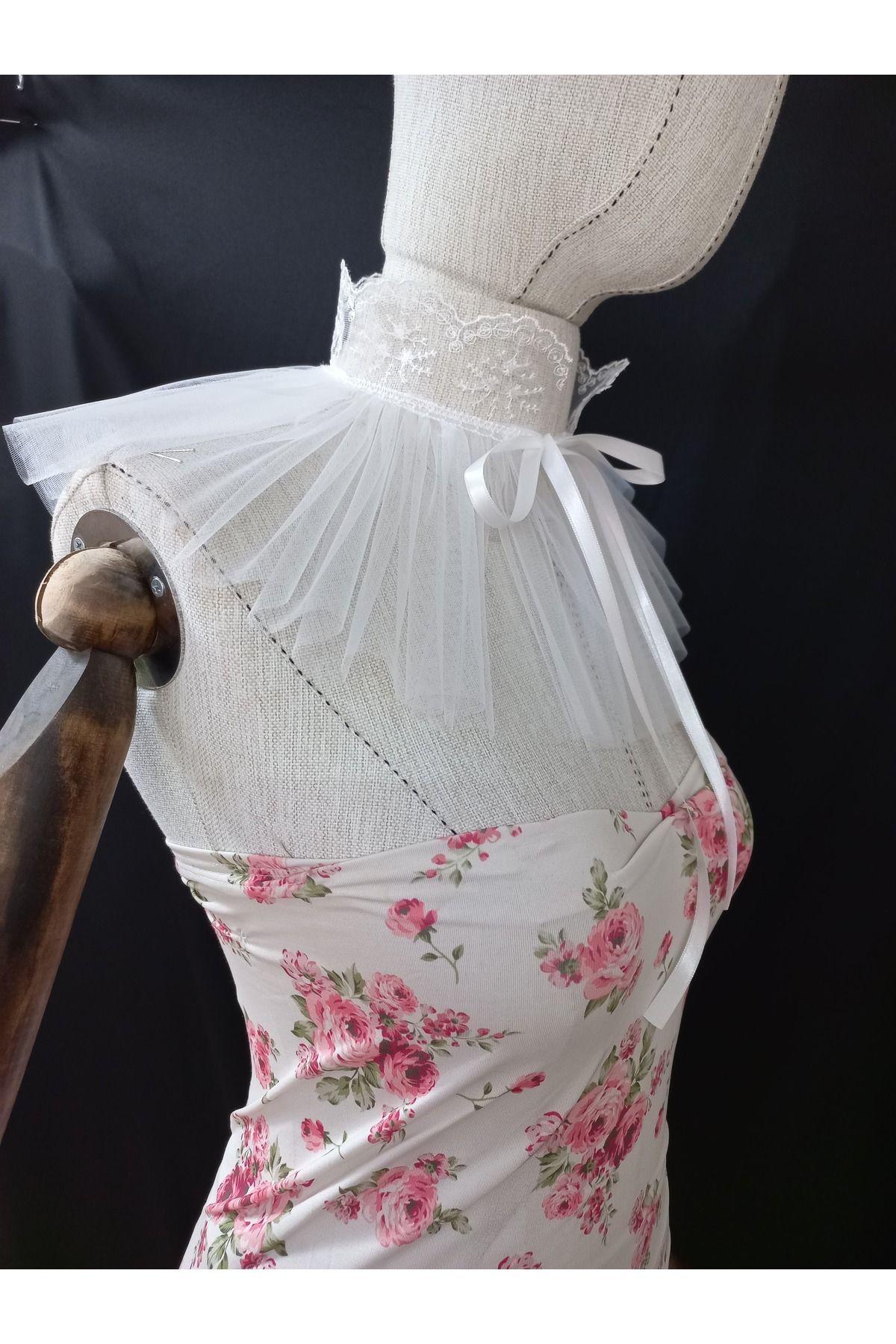 es moda shop-Noctera Lace Detailed Tulle Neck Collar White 5