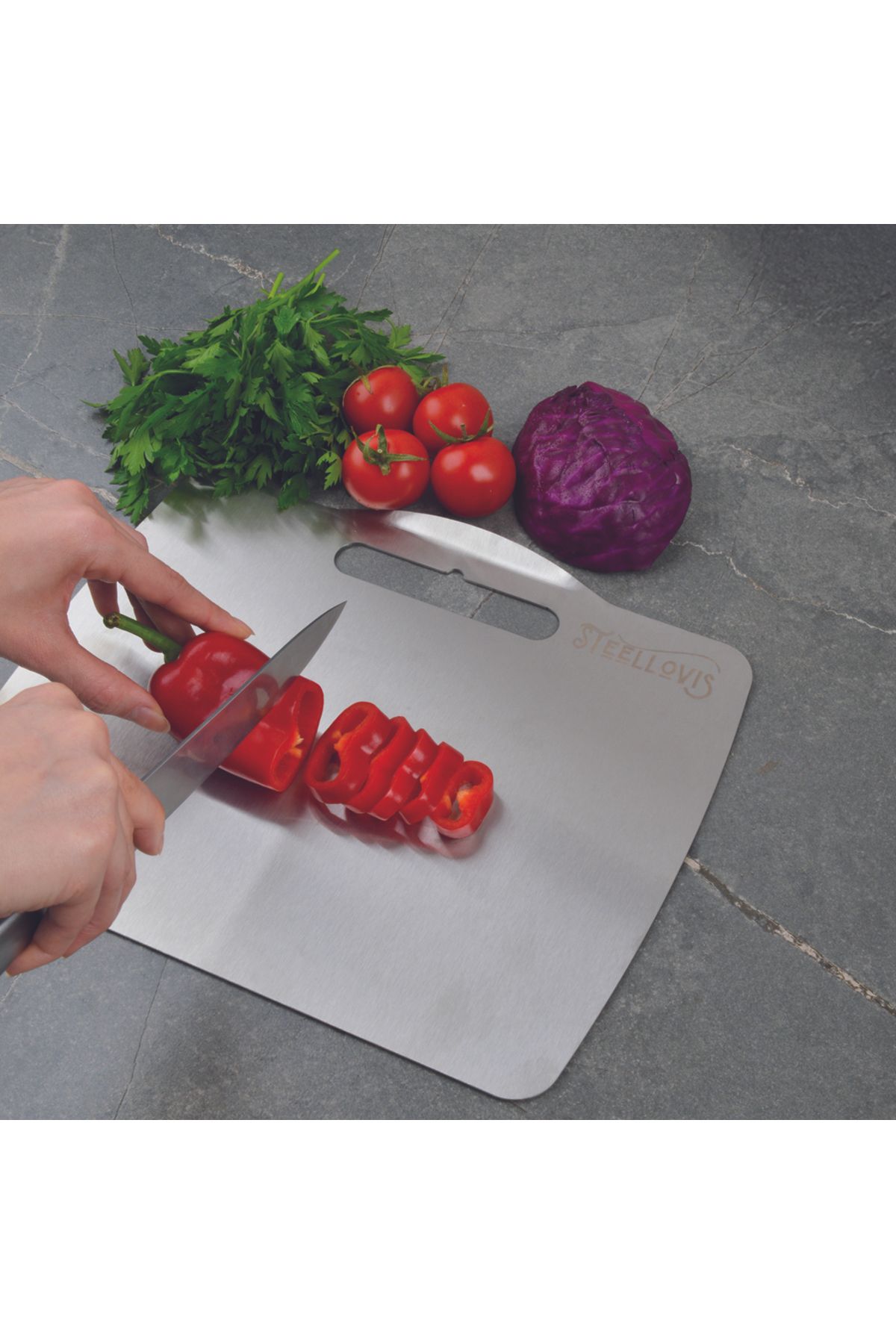 SteelLovis 304 Paslanmaz Çelik Kesme Tahtası – Kişiye Özel (32X41 CM)