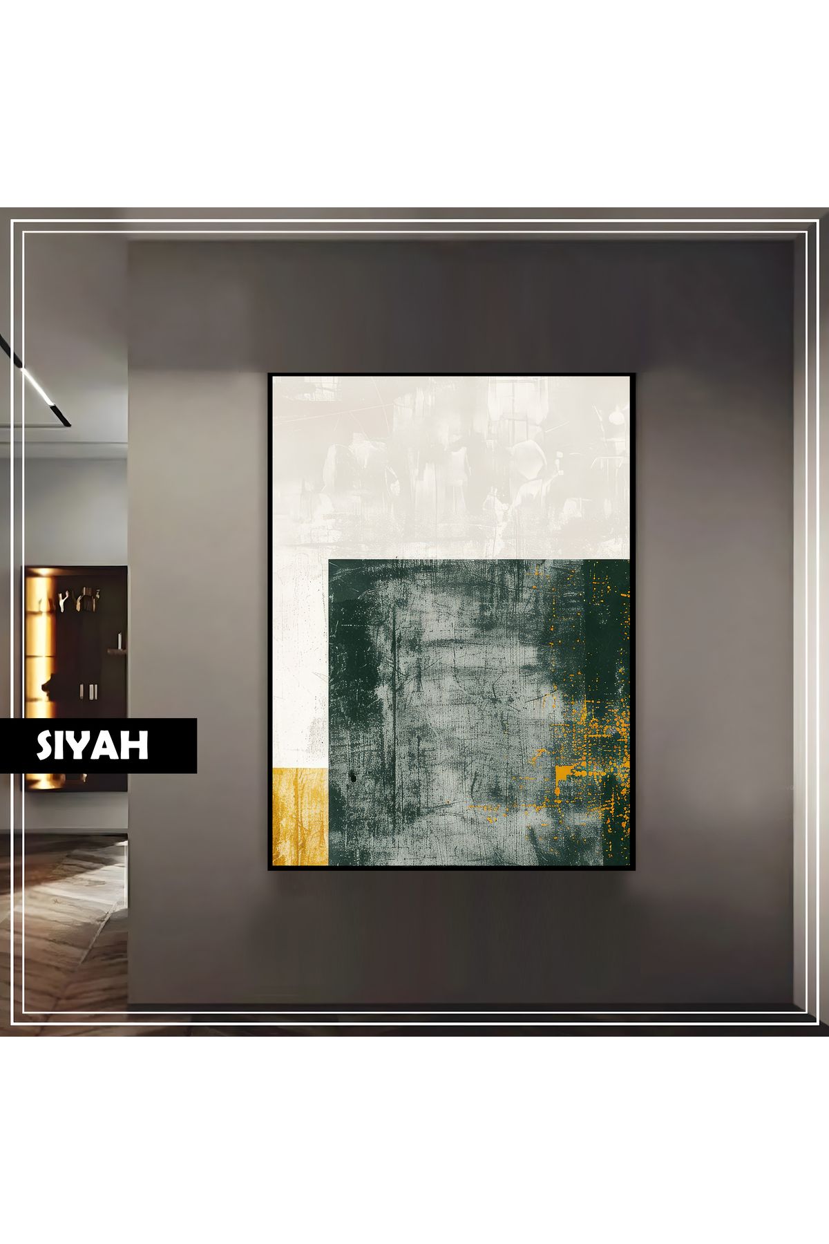 Harikabirev HARİKABİREV|SARI-YEŞİL SOYUT MODERN BOHEM MODEL |ÇERÇEVELİ TEMPERLİ CAM TABLO TEKLİ DİKEY