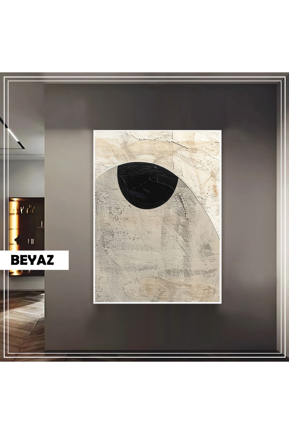 Harikabirev HARİKABİREV|02 GRİ-KREM RENK SOYUT BOHO MODEL |ÇERÇEVELİ TEMPERLİ CAM TABLO TEKLİ DİKEY