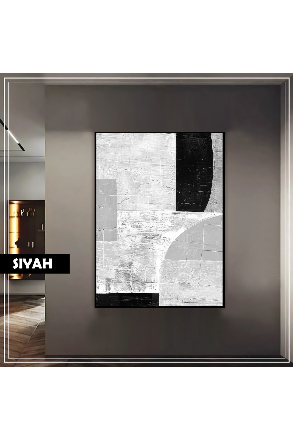 Harikabirev HARİKABİREV|SİYAH-GRİ GEOMETRIC SOYUT MODEL |ÇERÇEVELİ TEMPERLİ CAM TABLO TEKLİ DİKEY