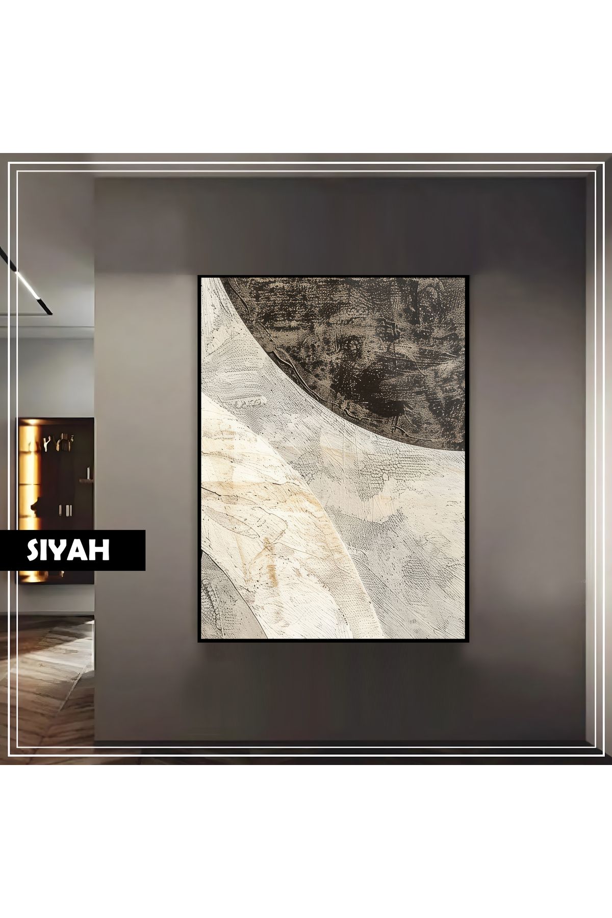 Harikabirev HARİKABİREV|GRİ-KREM RENK SOYUT BOHO MODEL 01 |ÇERÇEVELİ TEMPERLİ CAM TABLO TEKLİ DİKEY